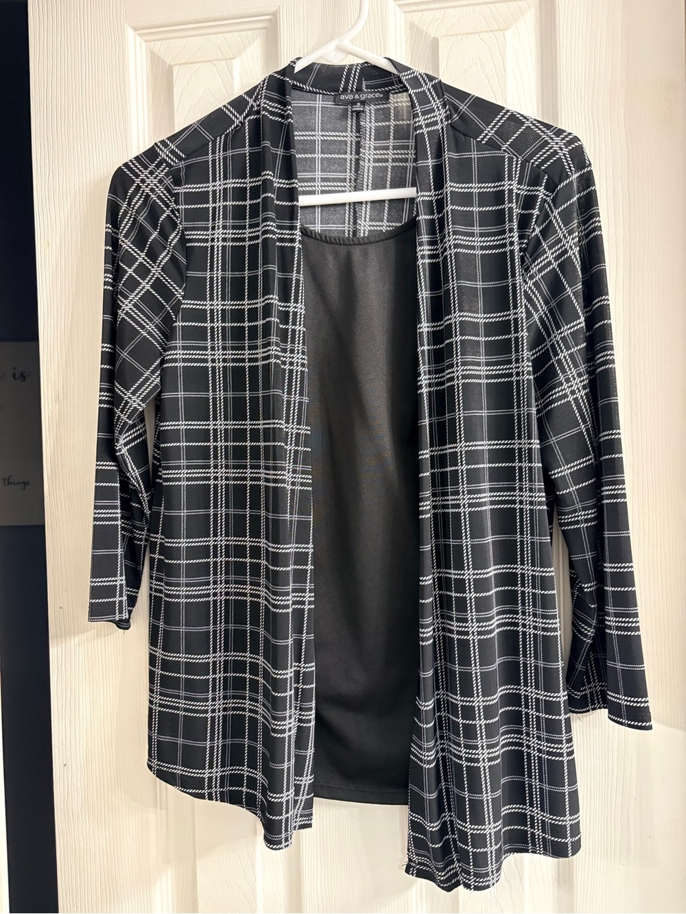 Ava & Grace Black and White Plaid Open Blouse
